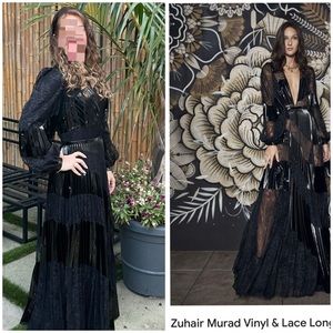 Zuhair Murad vinyl and lace long sleeve deep v fit n flare gown size 4